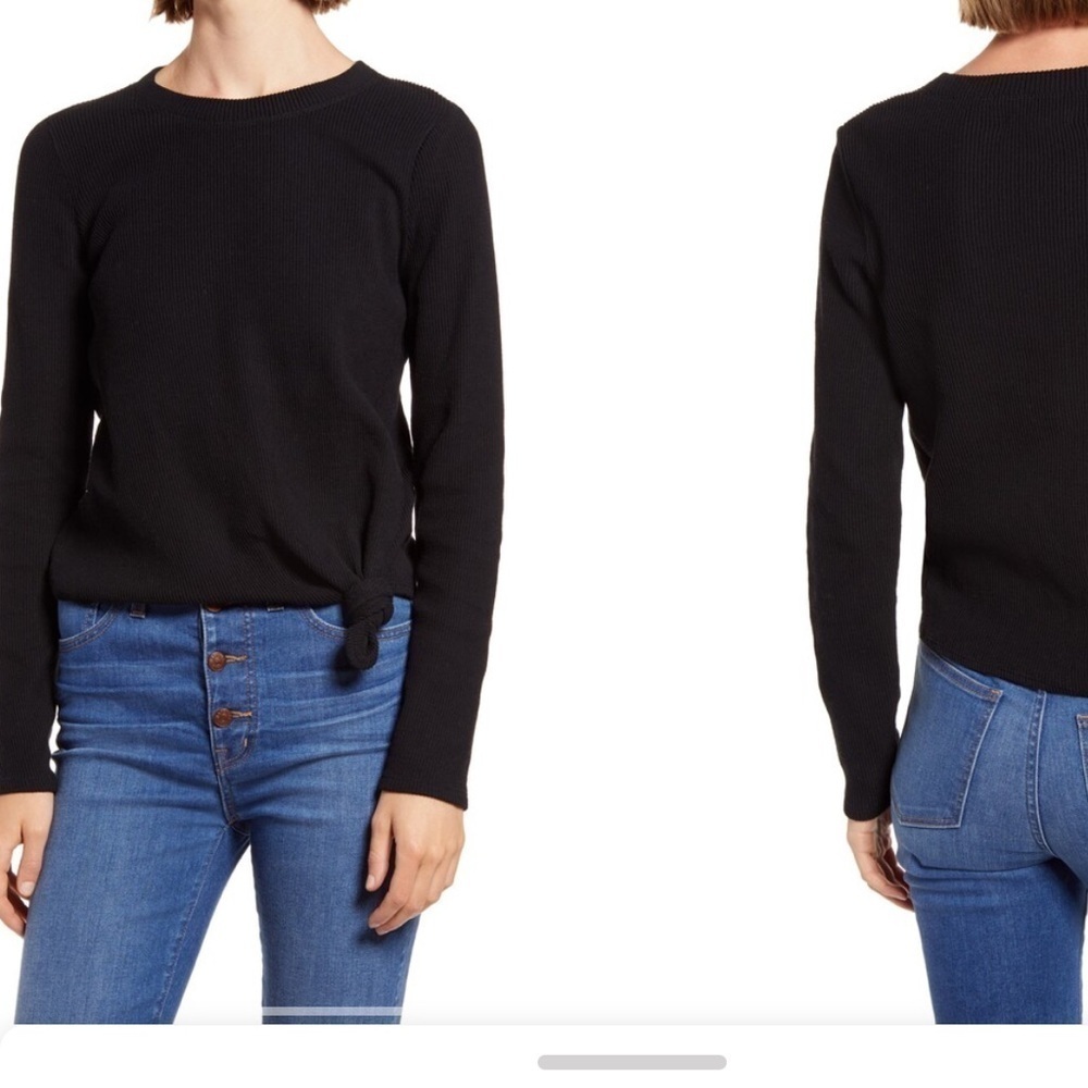 Madewell Texture & Thread Black Ribbed Front Side Knot Shirt